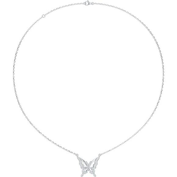 Moissanite Butterfly Pendant Necklace Sterling Silver Adjustable Chain Jewelry G - Picture 4 of 7
